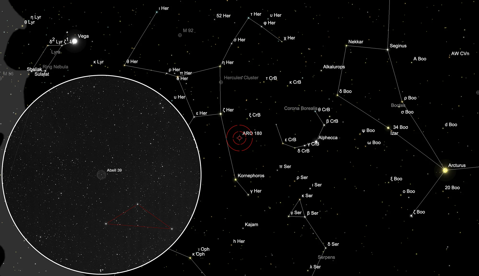 Nebulosa planetaria Abell 39, mapa de localizaci&oacute;n.