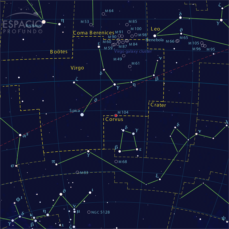 Mapa de localizaci&oacute;n de la galaxia M 104